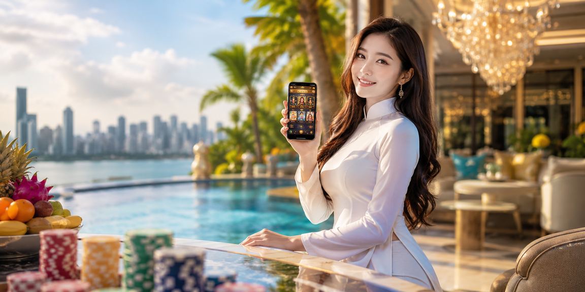 Bàn bài bài kiểu truyền thống ở sông Mekong, mang phong cách Áo dài
